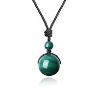 coai - Collar con colgante de piedras preciosas redondas auténticas, unisex, Piedra, malaquita