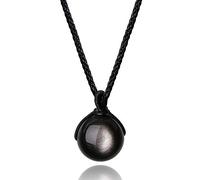 COAI Collar con Colgante Esfera Redonda de Obsidiana Dorada Piedra Natural para Hombres y Mujeres