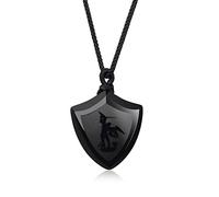 COAI Collar con Colgante para Hombre Escudo de la Fe on San Miguel Vinciendo a Satanás de Obsidiana Negra Piedra Natural