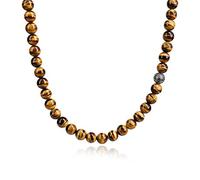 COAI Collar con Cuentas de Ojo de Tigre y Cuenta Amuleto Shou de Plata, 55cm