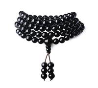 COAI Collar con Pulsera de 108 Perlas de Piedras Naturales Beneficas, Rosario Tibetano Unisex, 65 cm, Piedra, Ónix