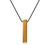 COAI Collar de Acero Inoxidable 50cm con Colgante Barra Rectangular de Ojo de Tigre Piedra Natural