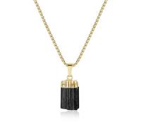 COAI Collar de Acero Inoxidable Chapado en Oro con Colgante de Turmalina Negra Piedra Natural en Bruto, 80cm