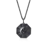 COAI Collar de Acero Inoxidable con Colgante Octogonal Ocho Trigramas de Taiji de Obsidiana Negra Piedra Natural Hombre