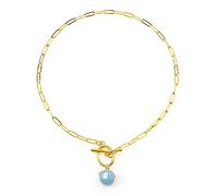 COAI Collar de Acero Inoxidable con Colgante Perla Esfera de Aguamarina Piedra Natural