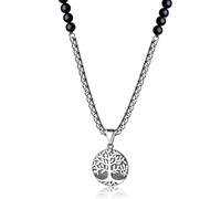 COAI Collar de Cuentas de Ónice Mate para Hombre con Colgante Árbol de la Vida 50cm