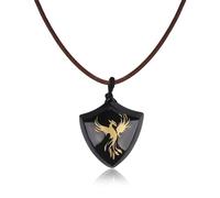 COAI Collar de Cuero Hombre Mujer, Collar de Cuero Italiano Auténtico con Colgante de Obsidiana con Fénix Tallada a Mano