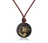COAI Collar de Cuero Italiano Genuino para Hombre y Mujer con Colgante Águila de Obsidiana, Collar de Obsidiana Unisex