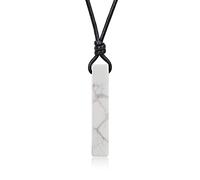 COAI Collar de Cuero Negro con Colgante Barra Rectangular de Howlita Piedra Natural Unisex