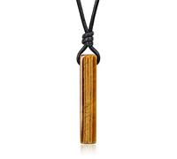 COAI Collar de Cuero Negro con Colgante Barra Rectangular de Ojo de Tigre Piedra Natural para Hombres y Mujeres