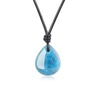 COAI Collar de Cuero Negro Genuino con Colgante Gota de Agua de Apatita Piedra Natural para Hombre y Mujer