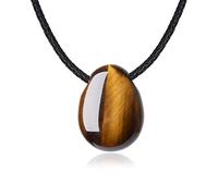 COAI Collar de Cuero Negro Genuino con Colgante Ovalado Gota de Ojo de Tigre Piedra Natural para Hombre y Mujer