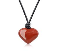 COAI Collar de Cuero Negro Genuino para Mujer con Colgante Corazón de Jaspe Rojo Piedra Natural