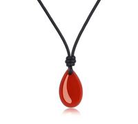 COAI Collar de Cuero Negro Unisex con Colgante Gota de Agua de Piedra Cornalina Roja Natural
