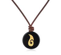 COAI Collar de Cuero Unisex con Colgante de Obsidiana, Collar para Hombre y Mujer con Símbolo Yang