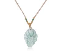 COAI Collar de Jade Chino Natural para Hombre y Mujer, Collar Ajustable Unisex con Cordón Beige y Colgante Zorro