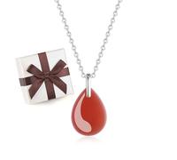 COAI Collar de Mujer de Piedras Naturales, Collar de Mujer de Plata de Ley 925 con Colgante de Gota de Ágata Roja