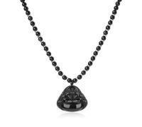 COAI Collar de Perlas para Hombre y Mujer, Collar de Cuentas de Ónix Negro para Hombre y Mujer con Colgante de Obsidiana
