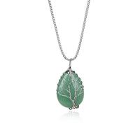 COAI Collar de Plata para Mujer con Colgante Gota de Aventurina Piedra Natural Decorado con Motivo Árbol de la Vida