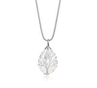 COAI Collar de Plata para Mujer con Colgante Gota de Cuarzo Blanco Piedra Natural Decorado con Motivo Árbol de la Vida