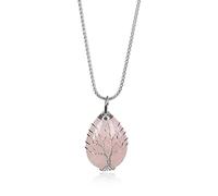 COAI Collar de Plata para Mujer con Colgante Gota de Cuarzo Rosa Piedra Natural Decorado con Motivo Árbol de la Vida