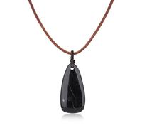 COAI Collar de Turmalina Negra para Hombre y Mujer, Collar Unisex con Colgante de Turmalina Negra Natural con Cordón de Cuero Italiano