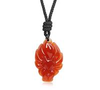 COAI Collar de Zorro de Nueve Colas para Hombre y Mujer, Collar Ajustable con Colgante de Cornalina Roja Piedra Natural