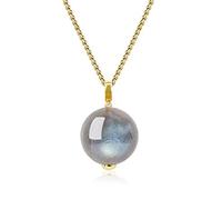 COAI Collar Dorado para Mujer con Colgante Esfera Redonda de Labradorita Piedra Natural Genuina