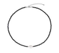 COAI Collar Gargantilla con Piedras Naturales de Espinela Negra y Perlas Naturales para Mujer, Regalo