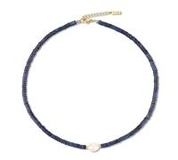 COAI Collar Gargantilla para Mujer con Cuentas Heishi de Lapislázuli Piedra Natural Preciosa y Perla Cultivada de Agua Dulce