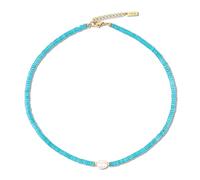 COAI Collar Gargantilla para Mujer con Cuentas Heishi de Turquesa Sintética y Perla Cultivada de Agua Dulce