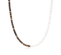 COAI Collar Heishi Cuentas Gargantilla Mujer, Collar Ojo de Tigre y Perlas para Mujer