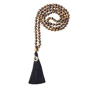 COAI Collar Japa Mala 108 Cuentas de Ojo de Tigre Piedra Natural Anudadas a Mano con Borla y Amuleto OM para Hombres y Mujeres, 6mm