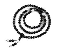 COAI Collar Japa Mala 108 Cuentas de Piedra Benenficiosa Ónice Negro y Espaciadores de Howlita Piedra Natural Rosario Budista de Oración y Protección para Yoga y Meditación