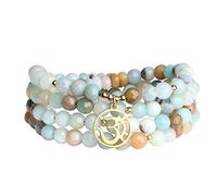 COAI Collar Japa Mala Pulsera Multicapa 108 Cuentas de Amazonita Piedra Natural y Amuleto OM Rosario de Protección para Yoga y Meditación