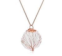 COAI Collar Largo de Acero Inoxidable Chapado en Oro Rosa para Mujer con Colgante de Cuarzo Blanco Piedra Natural en Bruto con Árbol de la Vida