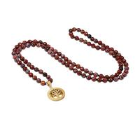 COAI Collar Mala 108 Cuentas de Ágata Portuguesa Anudadas a Mano con Colgante Árbol de la Vida de Acero Inoxidable