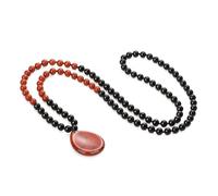COAI Collar Mala 108 Cuentas de Piedras Naturales Ónix Negro y Jaspe Rojo con Colgante Piedra de la Preocupación, Rosario para Hombres y Mujeres para la Ansiedad y el Estrés