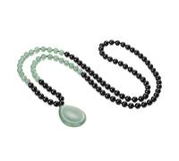 COAI Collar Mala 108 Cuentas de Piedras Semipreciosas Ónix Negro y Aventurina Verde con Colgante Piedra del Pulgar, Collar Rosario para Hombres y Mujeres para la Ansiedad y el Estrés