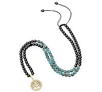 COAI Collar Mala 108 Cuentas de Turquesa Africana y Obsidiana Negra Piedras Naturales con Colgante Árbol de la Vida