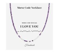 COAI Collar Mujer Código Morse Amatista y Perlas Naturales “I Love You” - Collar Piedras Naturales Mujer con Mensaje Secreto de Amor Significativo, Regalo para Novia Esposa