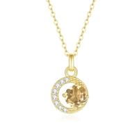 COAI Collar Mujer Plata 925, Collar Dorato Mujer con Colgante Media Luna de Citrino y Diamantes de Circonita Cúbica