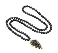 COAI Collar Negro para Hombre, Collar Rosario Japa Mala 108 Cuentas de Piedra de Lava con Colgante Punta de Flecha de Obsidiana