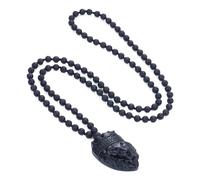 COAI Collar Negro para Hombre, Collar Rosario Japa Mala 108 Cuentas de Piedra de Lava con Colgante Rey León de Obsidiana
