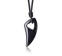 COAI Collar para Hombre con Colgante Diente de Lobo Esilizado de Obsidiana Negra Piedra Natural
