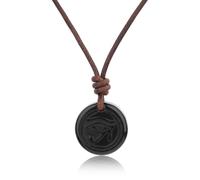 COAI Collar para Hombre con Colgante Ojo de Ra de Obsidiana Negra Piedra Natural, Collar de Cuero Italiano para Hombre