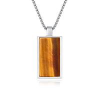COAI Collar para Hombre de Acero Inoxidable con Colgante Rectangular de Ojo de Tigre