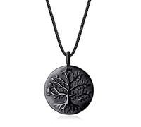 COAI Collar para Hombre y Mujer con Colgante árbol de la Vida de Obsidiana Negra Piedra Natural Encaje Ajustable