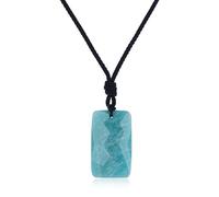COAI Collar para Hombre y Mujer con Colgante Rectangular Facetado de Amazonita, Collar Unisex de Piedra Natural con Cordon Ajustable