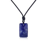 COAI Collar para Hombre y Mujer con Colgante Rectangular Facetado de Lapislázuli, Collar Unisex de Piedra Natural con Cordon Ajustable